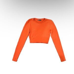 Zara Long Sleeve T-Shirt Cotton Crop Top Burnt Orange Color Sz Medium